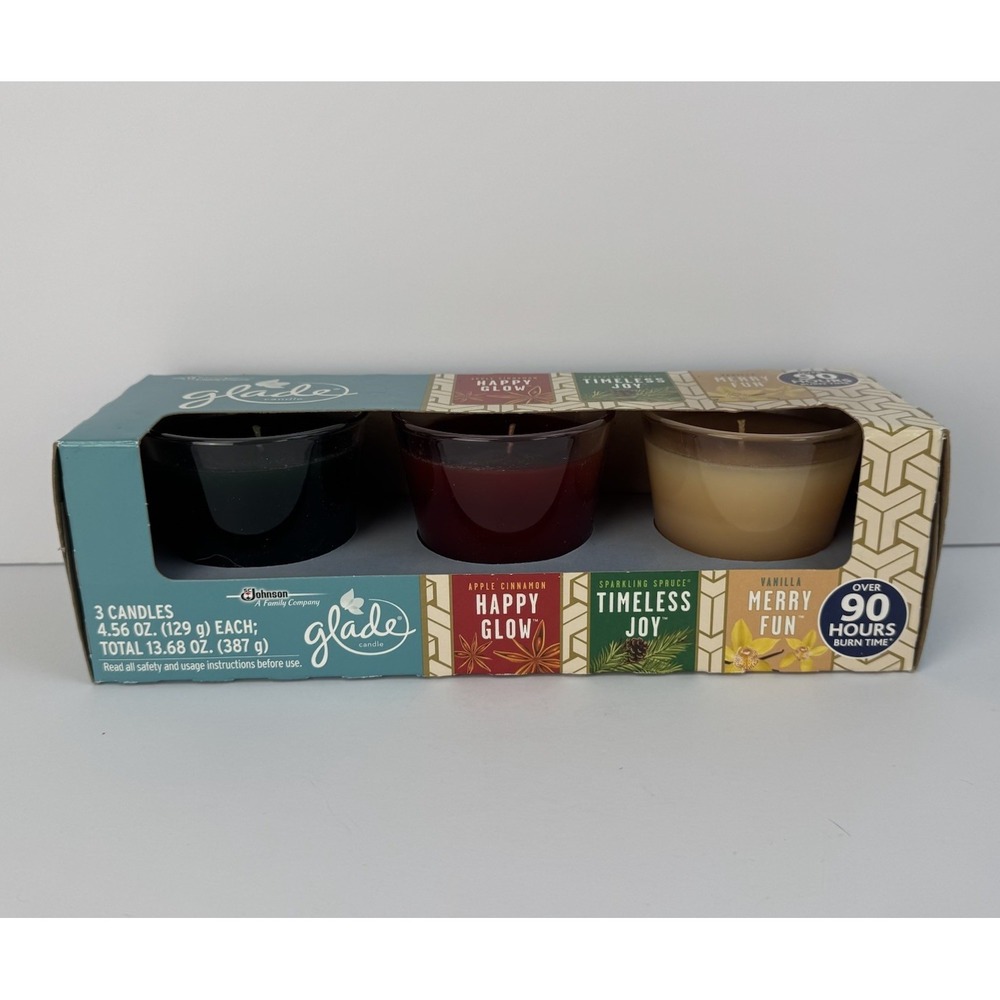 3 Pk Vintage 2016 Glade Candles Scents Christmas Happy‎ Glow, Joy, Merry Fun